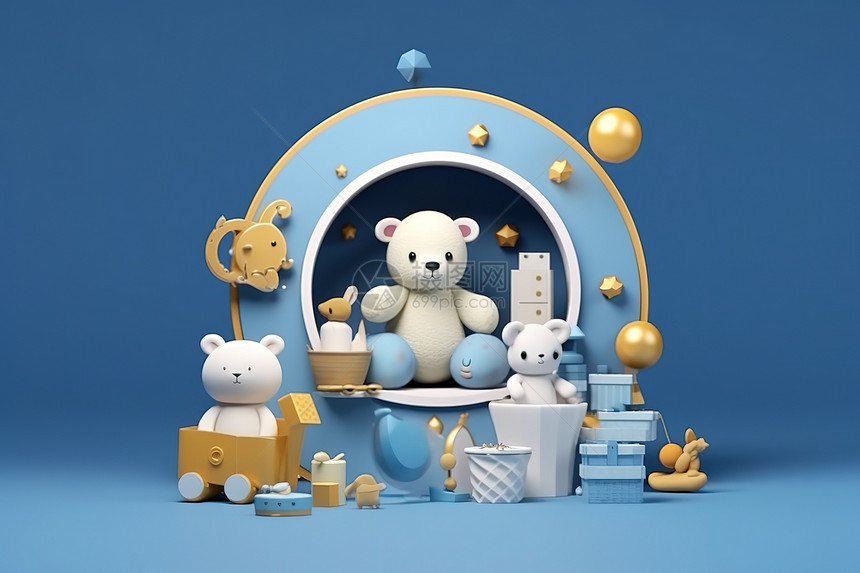 蓝色背景六一儿童节礼物小熊礼物盒图片