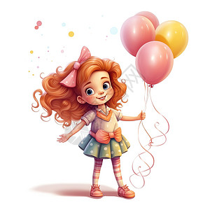 一个可爱的小女孩拿着气球插画背景图片