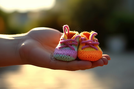 拿着小婴儿宝宝的小鞋子图片