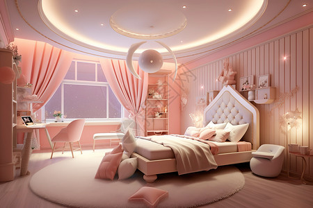 浅粉色美丽的儿童房图片