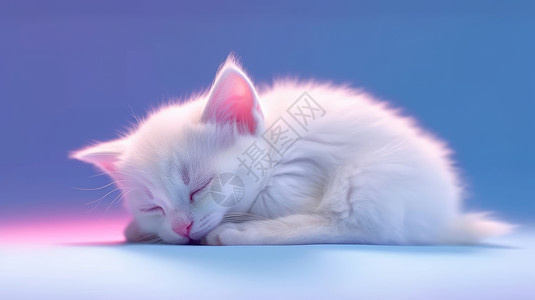 白色可爱的小白猫趴在地上睡觉高清图片