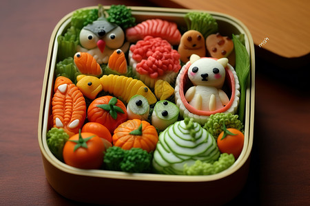 塑料饭盒儿童盒饭美味食物可爱装饰插画