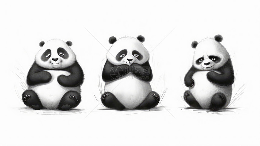 肥胖熊猫卡通形象三种动作图片