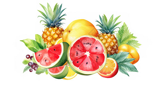 切菠萝手绘新鲜的水果插图插画