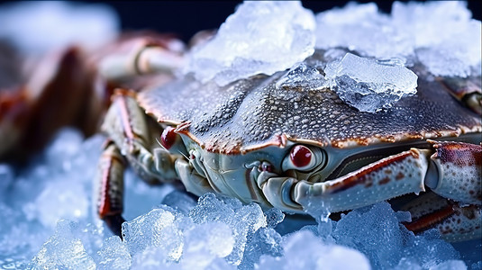 生鲜市场冰块上的生鲜螃蟹插画