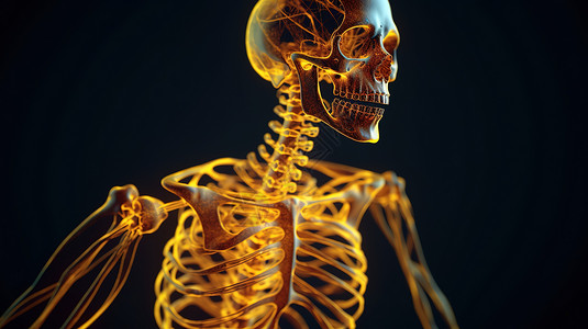人体3D模型荧光灯下的人体骨架插画
