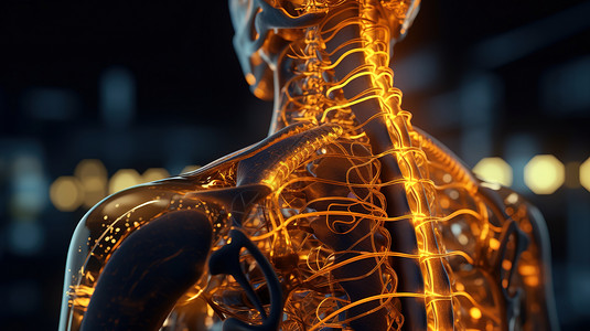 人体3D模型人的脊髓精细的细节概念图插画