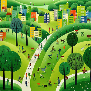 绿色步行城市道路公园背景图片