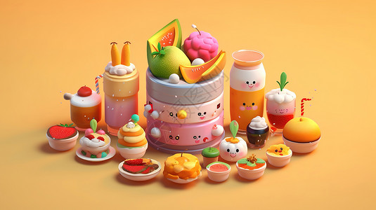 3D可爱食物背景图片