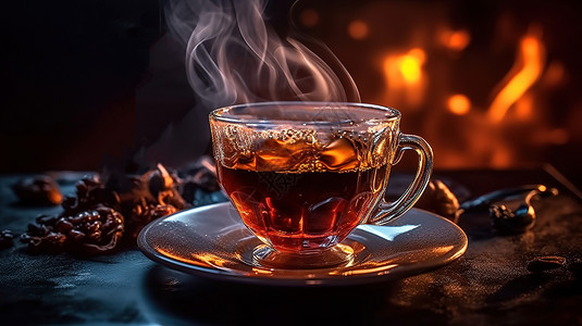 暖心热饮热茶在一个玻璃杯里插画