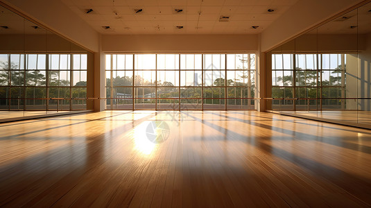 阳光照在空旷的舞蹈教室高清图片
