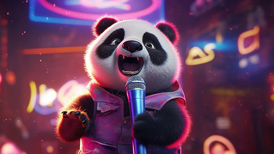 ktv娱乐穿着衣服的熊猫在唱歌插画