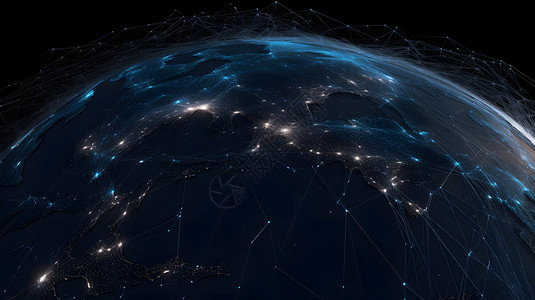 卫星夜景全球信息链插画
