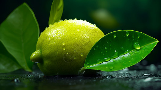 新鲜柠檬叶与柠檬背景图片