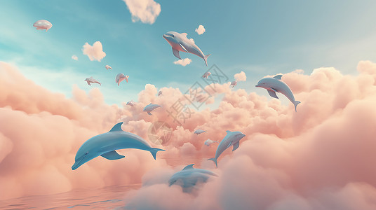 可爱海豚跃出水面背景图片