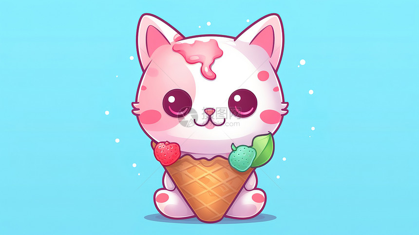 抱着冰淇淋的可爱猫咪卡通插图图片