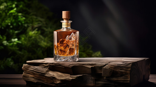 最在酒中在木桩上的透明玻璃木塞优雅香水插画