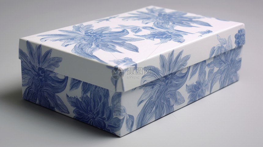 优雅的蓝色花朵礼物盒图片