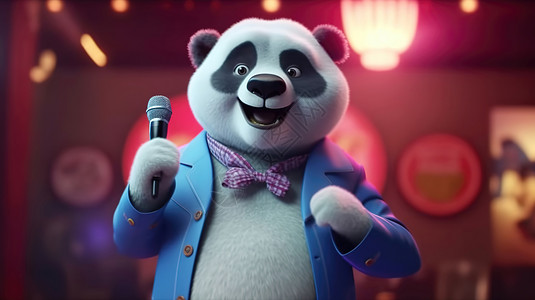 娱乐KTV穿着西服唱歌的熊猫插画