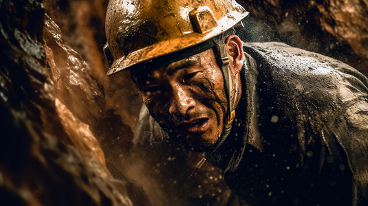 穿梭在泥浆里的矿工高清图片