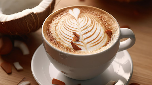 爱心拉花咖啡漂亮的爱心拉花椰蓉咖啡拿铁插画