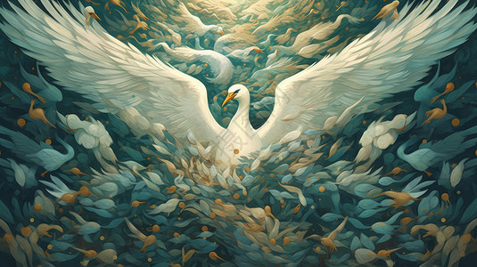 张开翅膀飞翔的中国风白色大鸟图片