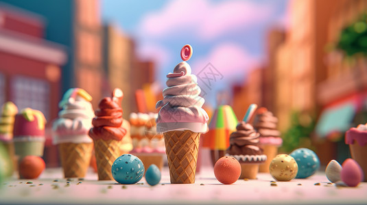 美味的立体卡通彩色冰激凌背景图片