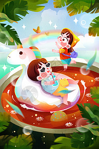 二十四节气夏至创意西瓜避暑插画图片