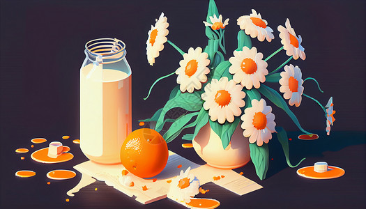 手绘抽象花朵果汁绘画花瓶花卉图片