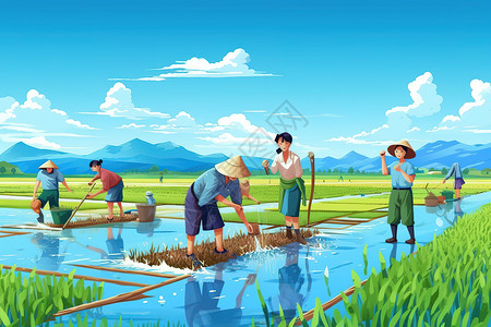 农村农民开耕种田水稻高清图片