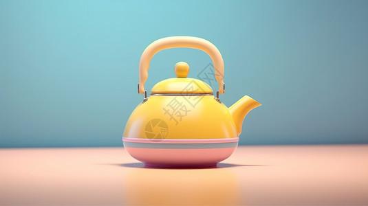 茶粉可爱的粉与黄撞色茶壶插画