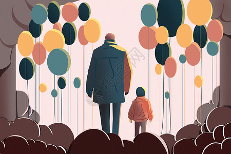 父亲节父亲和孩子逆光背影梦幻海报图片