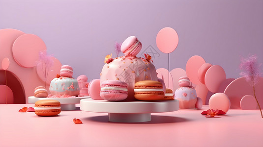 美味的蛋糕甜点立体模型场景图片