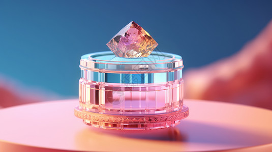 钻石欧美风花纹钻石粉色与蓝色卡通水晶盒插画