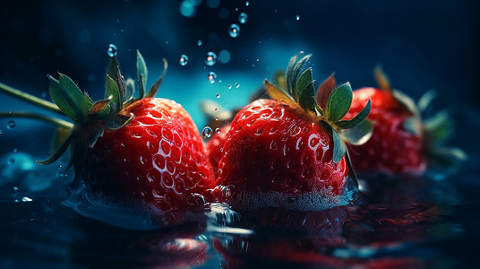 水中的新鲜的草莓背景图片