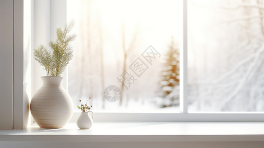 室内白色阳光白色简约窗台摄图室内图插画