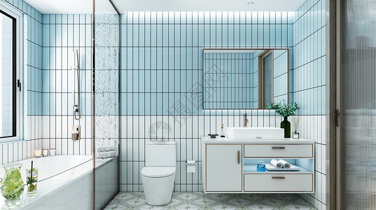 蓝色地毯室内家居卫生间场景设计图片