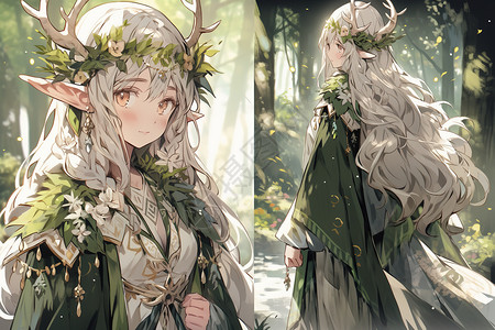 神秘森林妖娆的精灵女王背景图片