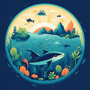蓝色海洋生态环境插画用图背景图片
