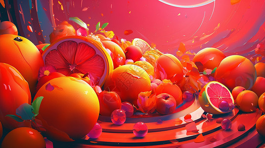 炫彩律动橙子水果背景图片