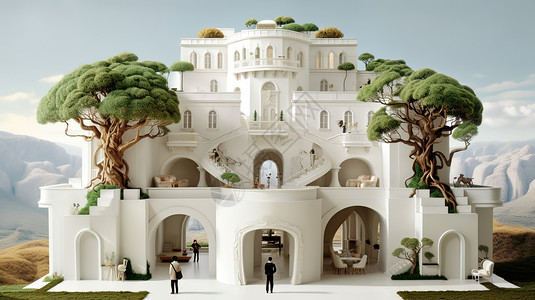 建筑空间模型宫殿模型插画