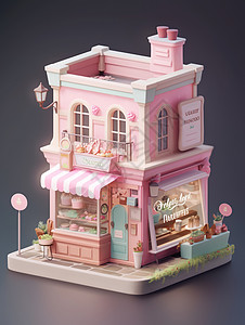 等距甜品店模型图片