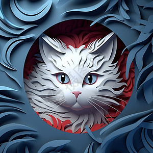 圆眼睛的猫三维纸雕猫插画