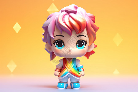 可爱彩虹色游戏人物模型背景图片