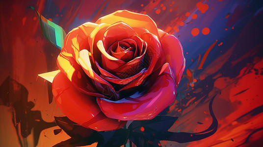 绽放的鲜艳玫瑰花绘画高清图片
