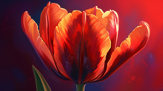 热烈开放的火红郁金香开放的郁金香花朵插画