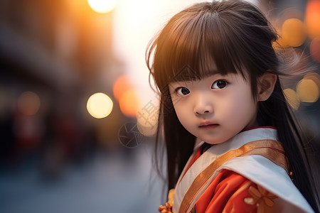 可爱的中国小女孩看着镜头微笑图片