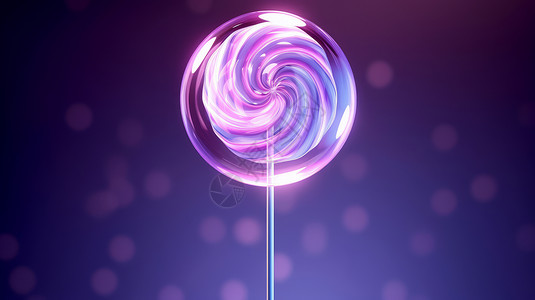 蓝色螺旋棒棒糖紫色发光的卡通棒棒糖插画