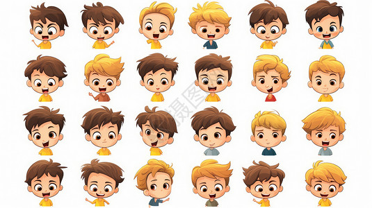 黄头发与棕色头发相间的可爱卡通男孩表情图片
