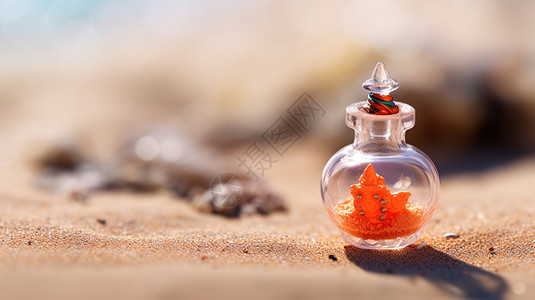 玻璃瓶里小鱼沙漠里的玻璃瓶插画